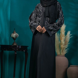 Premium Black Borka Design with Stone Work