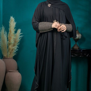 Black Color Abaya with Embroidery & Stone Work