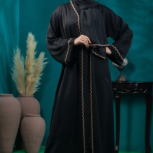 Black Color Borka Design with Lace & Stone Work